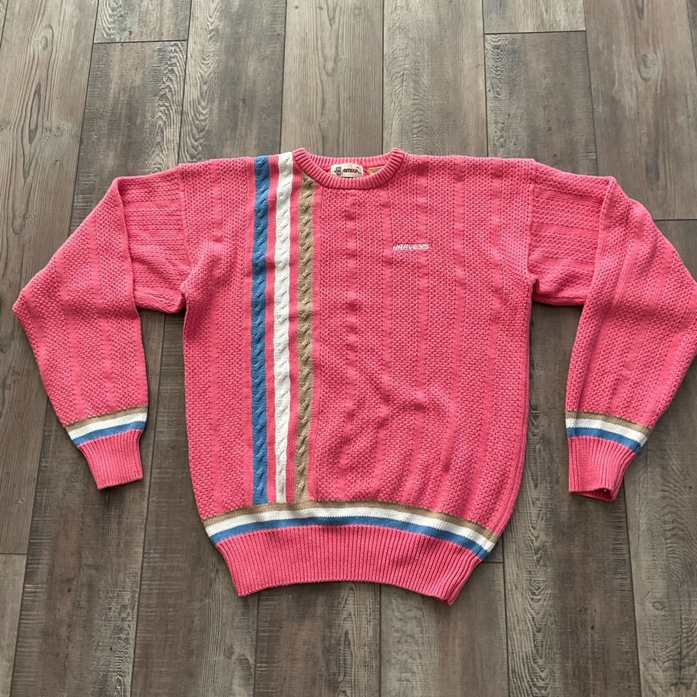 Pink vintage 80s crewneck Antigua knit sweater with stripes